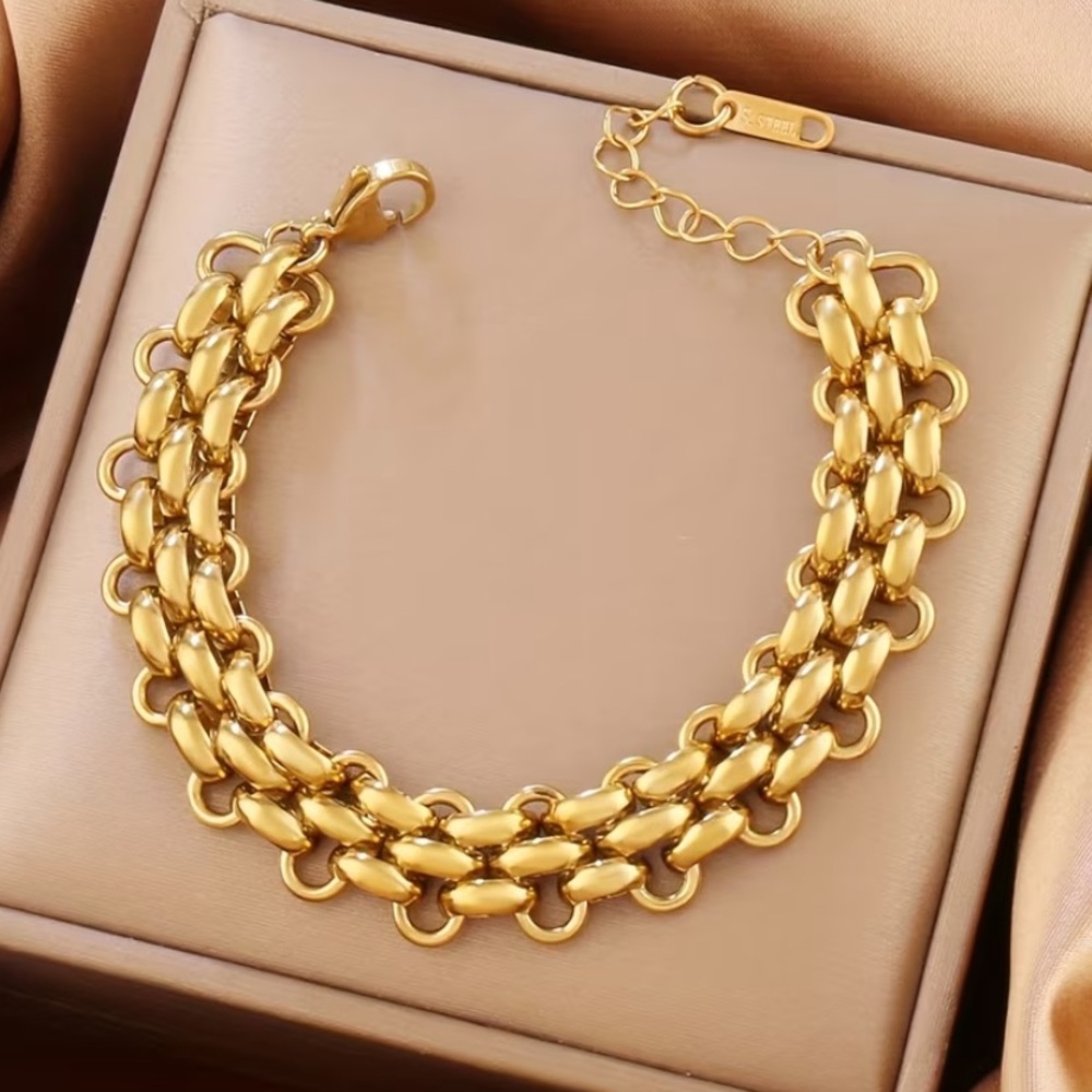 18k Gold Finish Stainless Steel Chain Link Bracelet - Men 8.5”